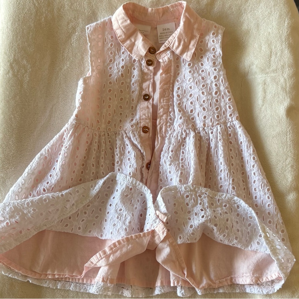 Kardashian Kids Pink and White Eyelet Dress